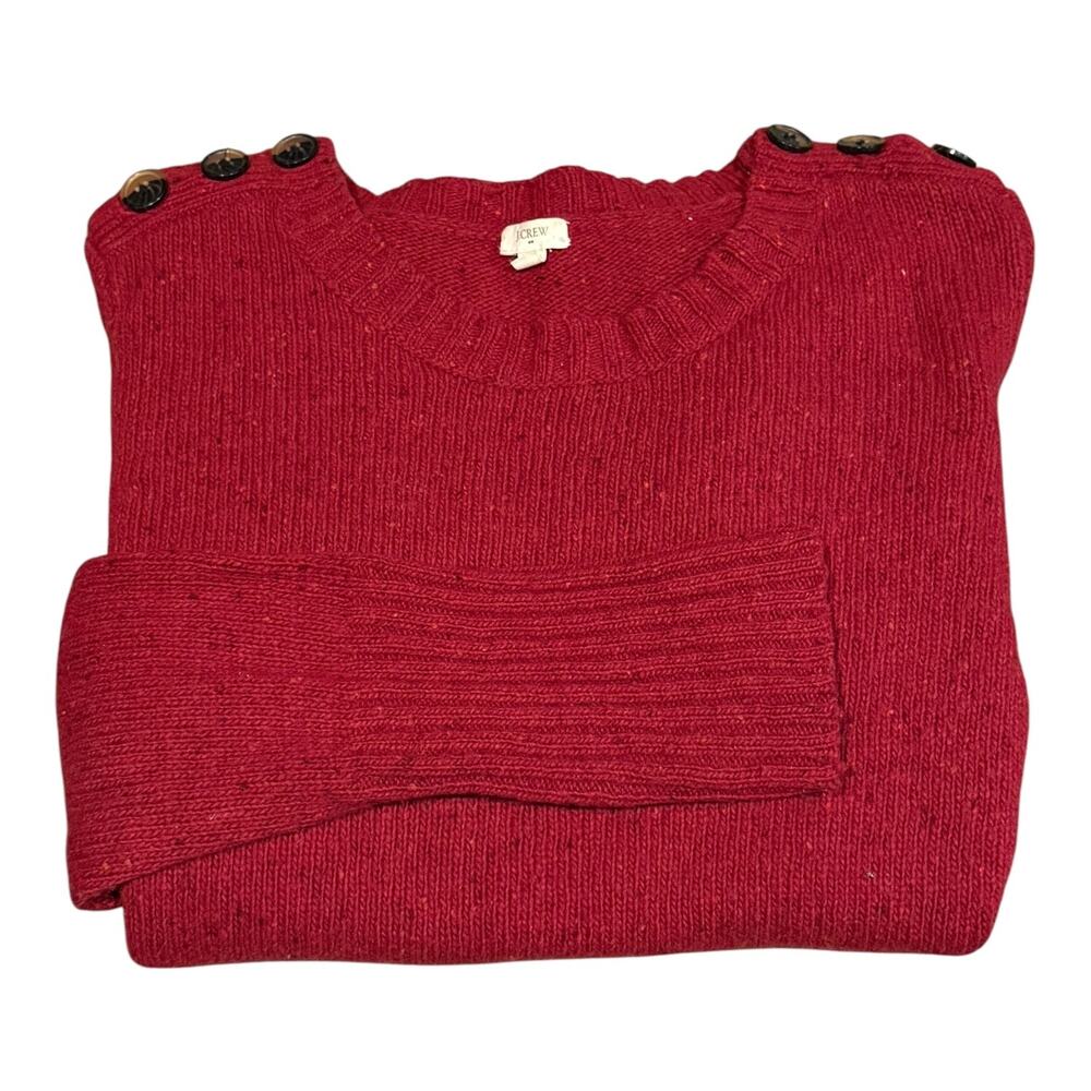 J. Crew Lambs Wool Burgundy speckled Crew neck sweater buttoned shoulders size S